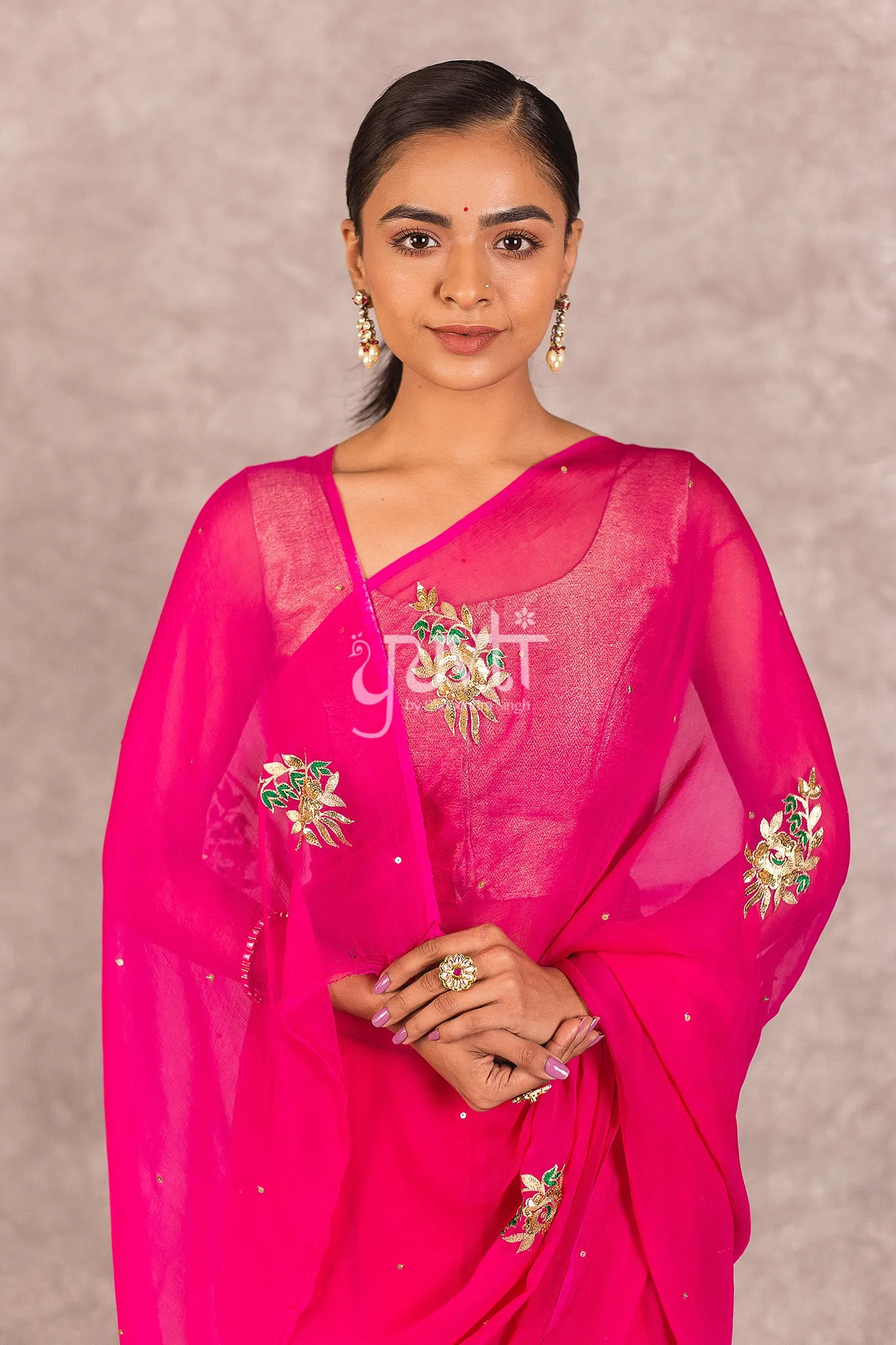 Pink Chiffon Saree