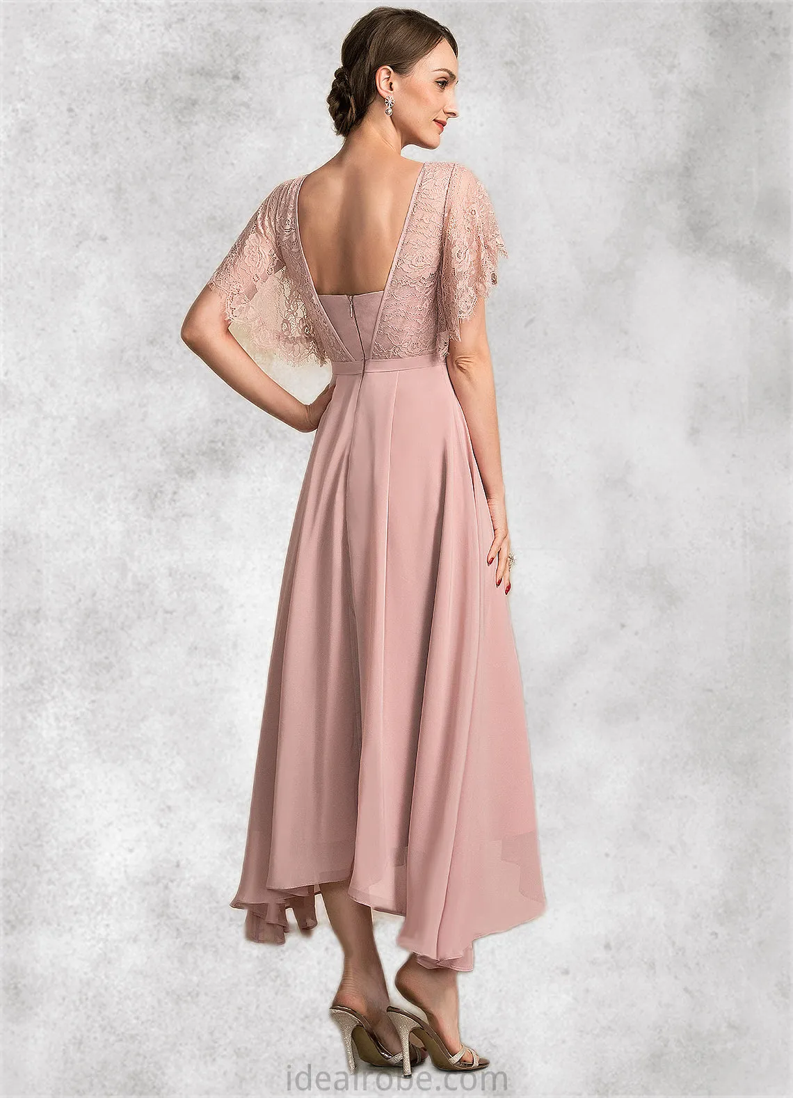 Piper A-line V-Neck Ankle-Length Chiffon Lace Mother of the Bride Dress STK126P0014636