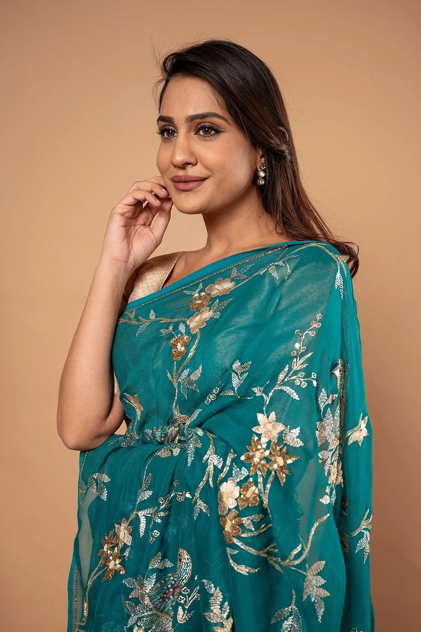 Pure Chiffon Aari Heavy Work Saree