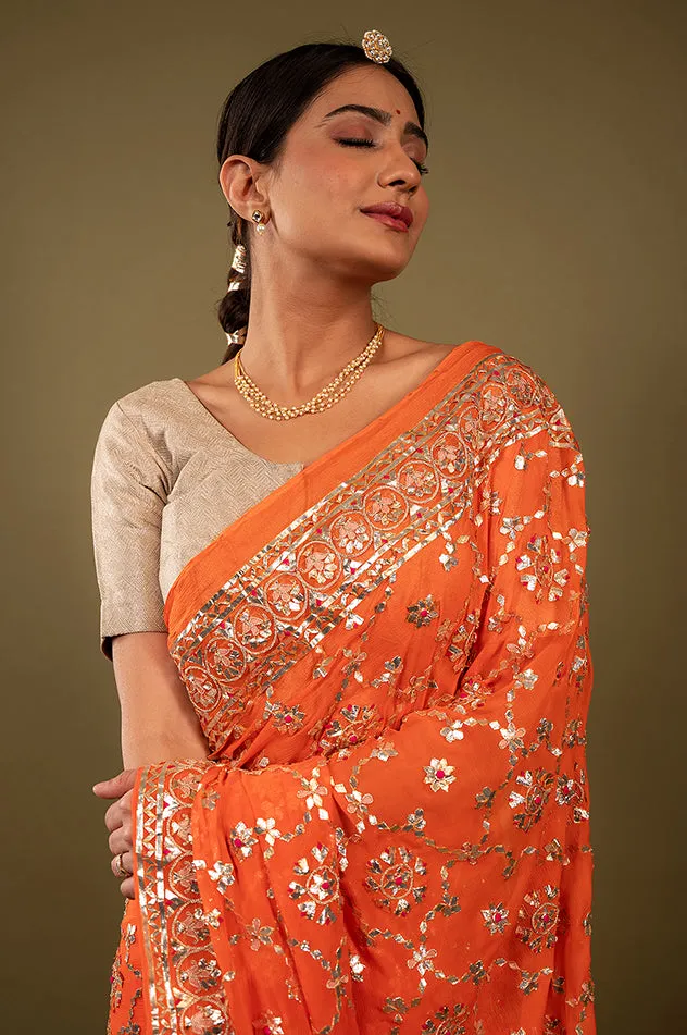 Pure Chiffon Gotapatti Work Saree