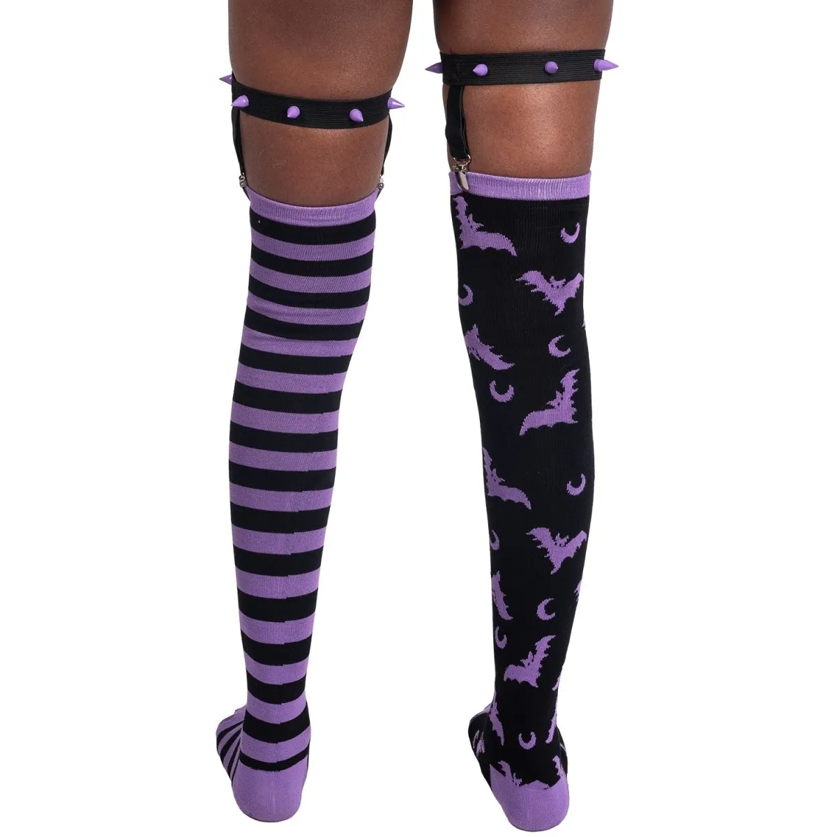 Purple Stripes Thigh High Garter Socks