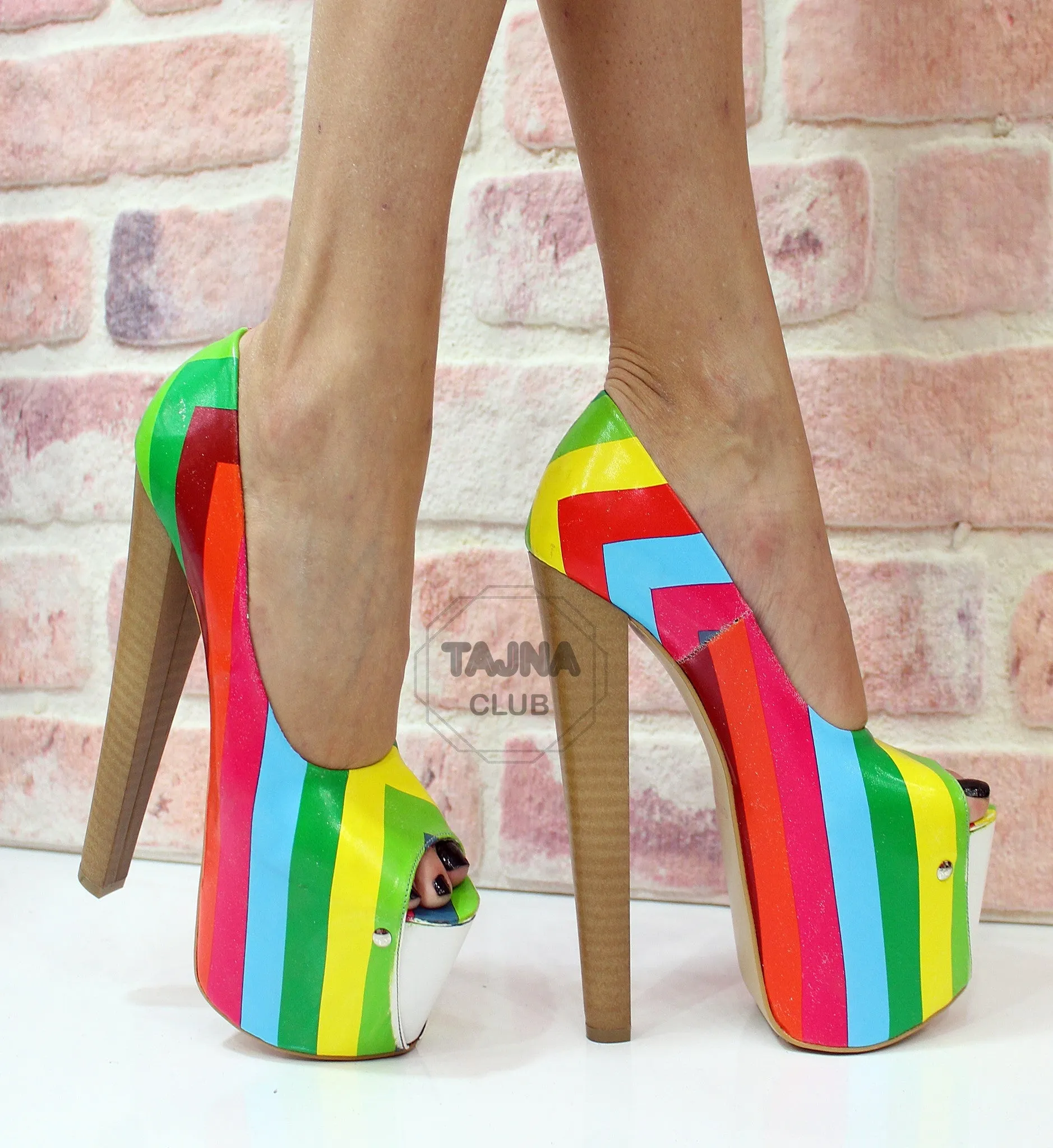 Rainbow Pumps Peep Toe High Heel Platform Shoes