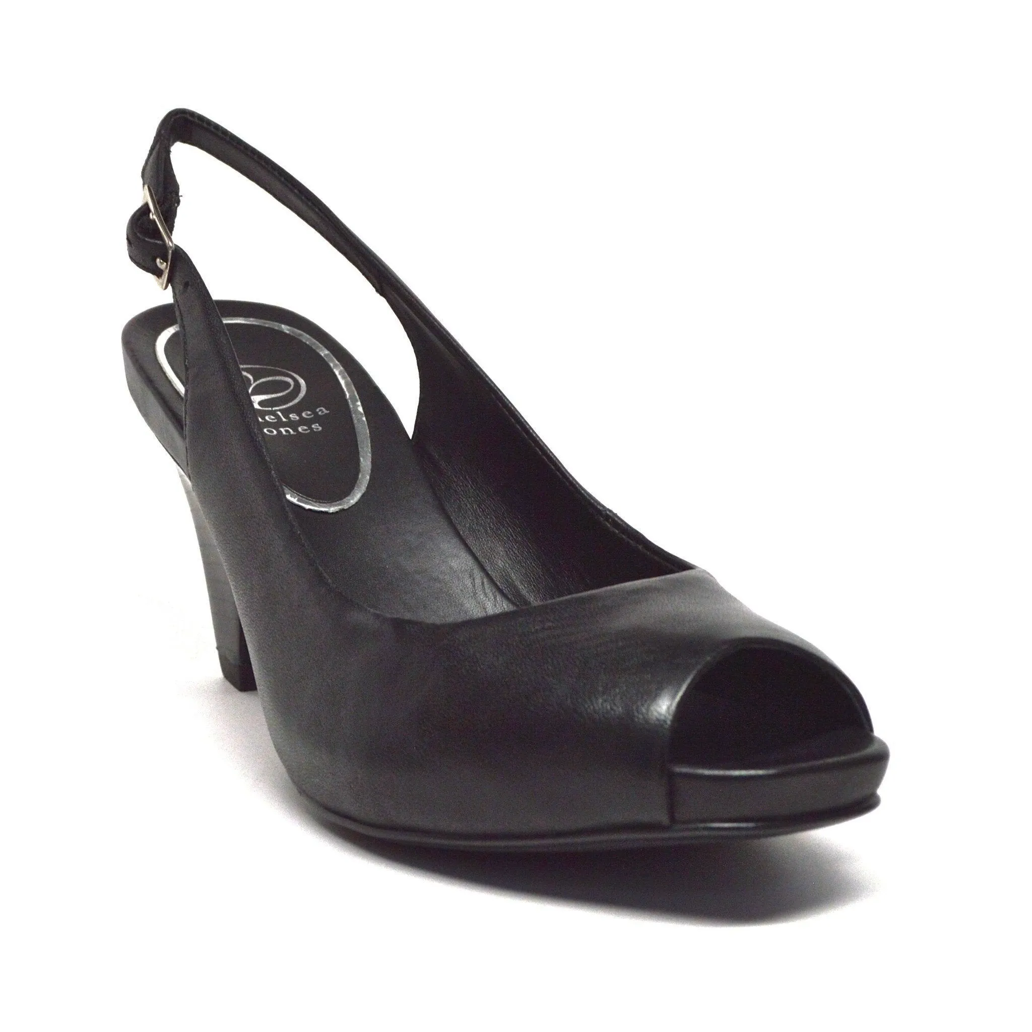 SLING MID HEEL - BLACK LEATHER