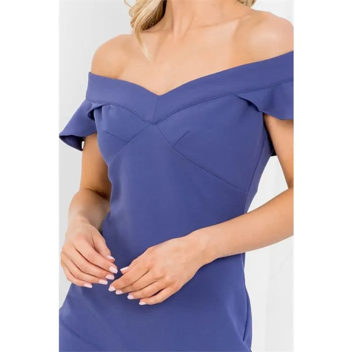 Steel Blue Flutter Sleeve Dress