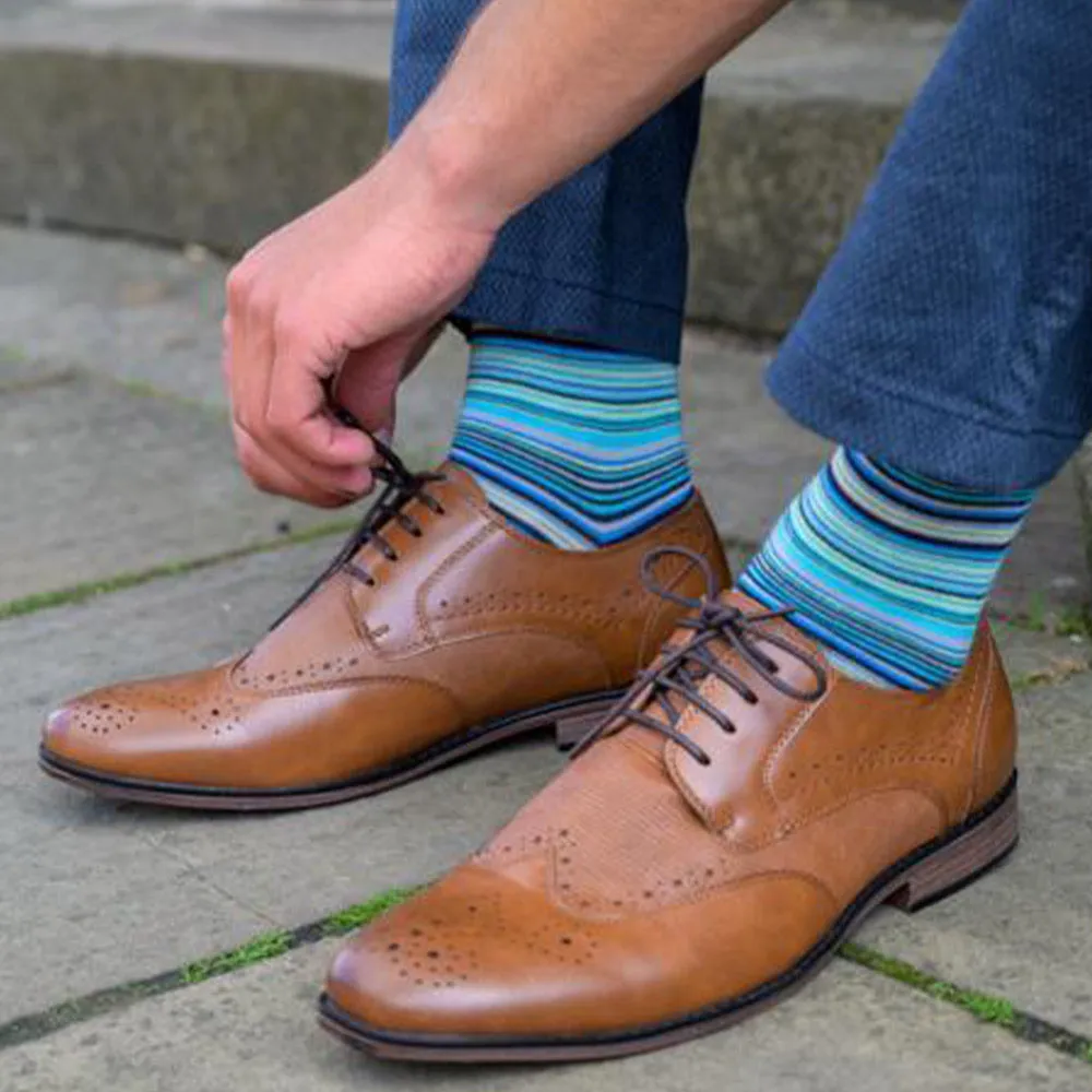 Swole Panda Bamboo Socks - Navy & Blue Fine Striped