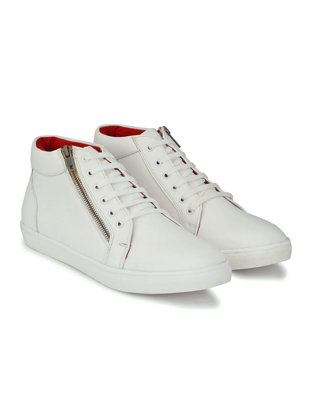 White High Ankle Zipped Sneakers