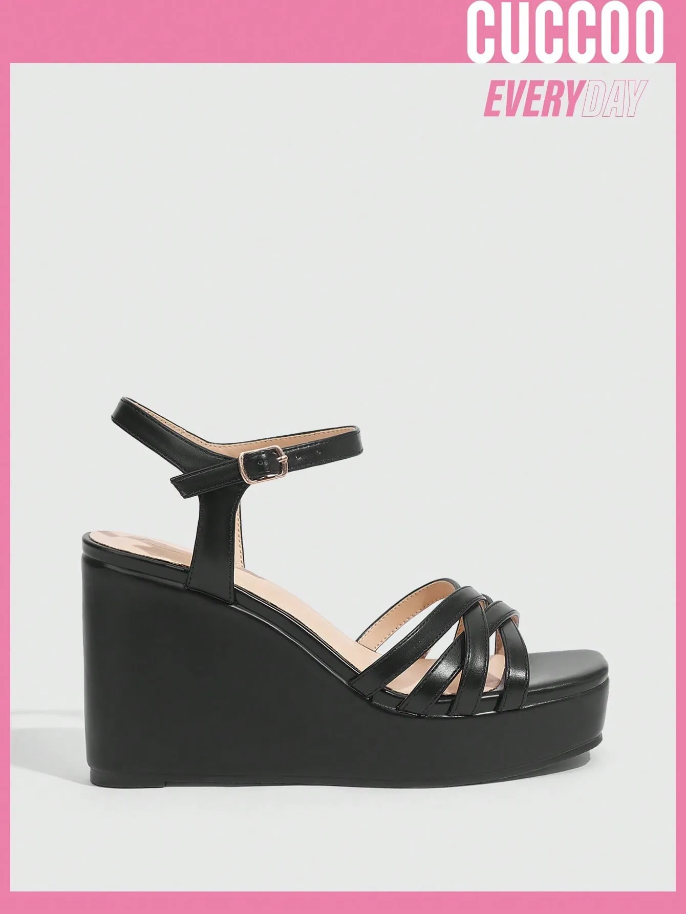 Woman Shoes Fashion Black Strappy Classic Wedge Sandals For Spring And Summer